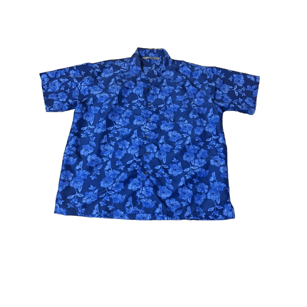 Perry Ellis men's 2X blue‎ floral button short sleeve tropical vacation shirt,
